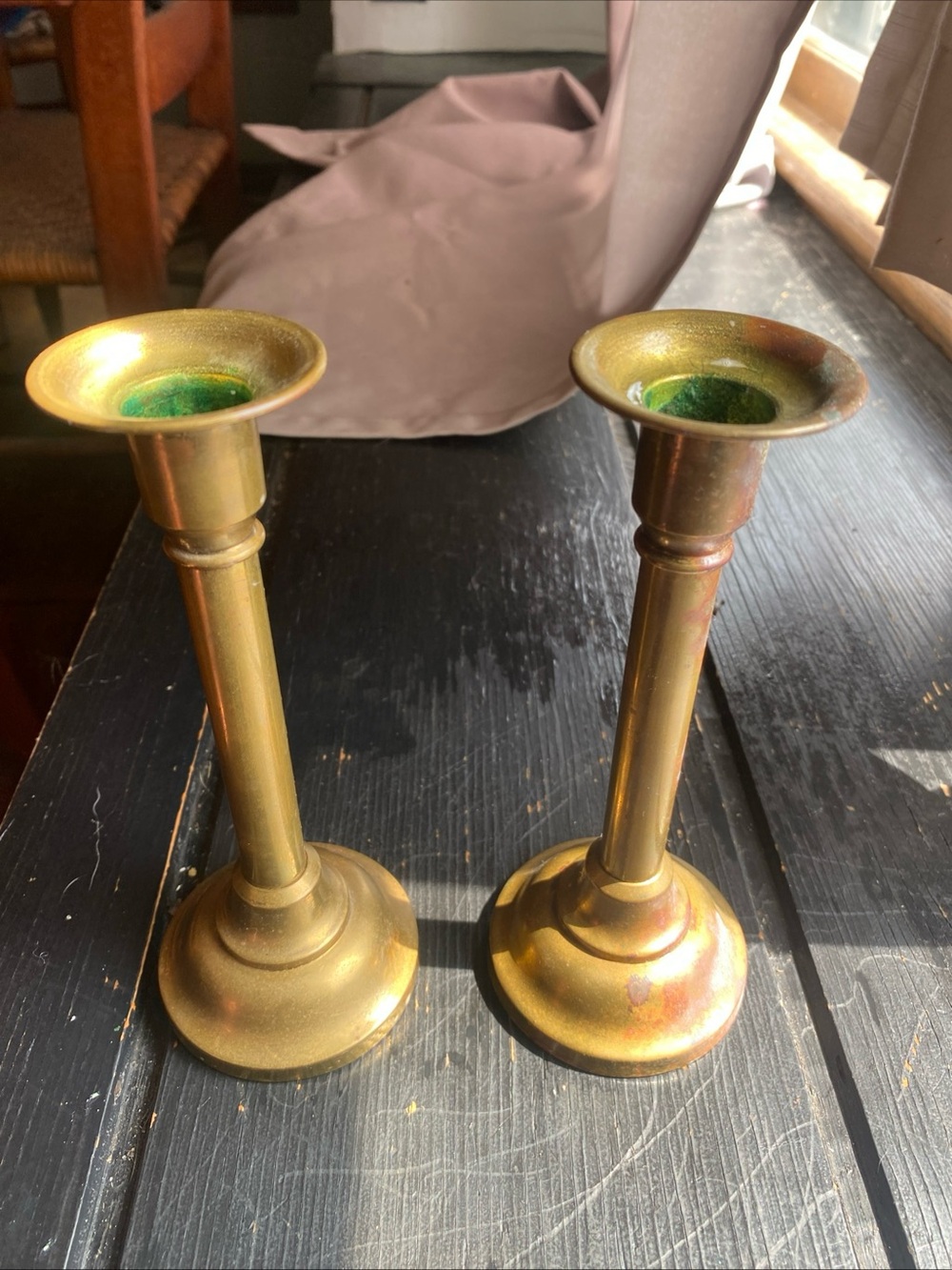 Classic Brass Taper Candle Holders Pair - Gold Finish